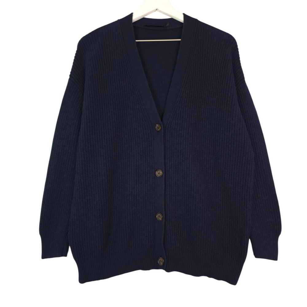 Jenni Kayne Cashmere Cocoon Cardigan XS V-neck Navy Ribbed Oversized Slouchy